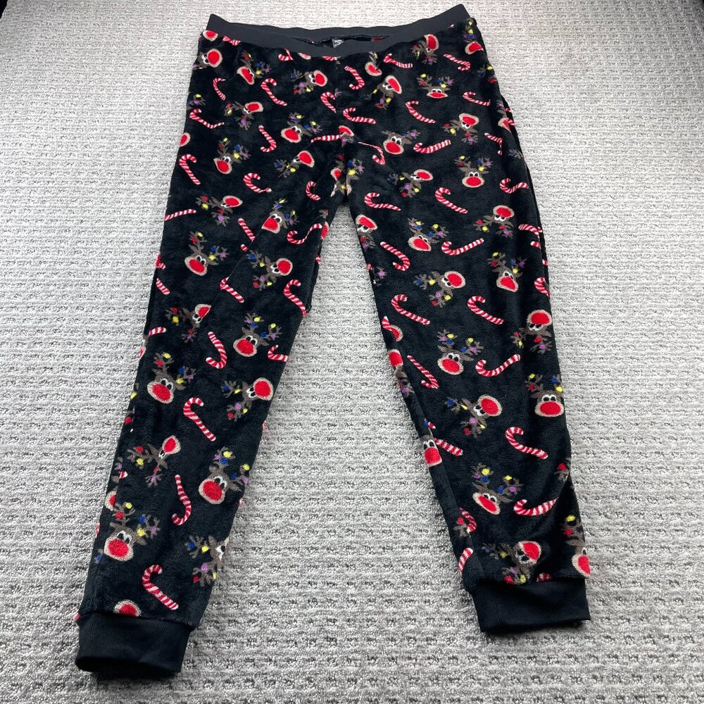 Christmas Fleece Pajamas Women Size Extra Large XL Black All Over Print Pants